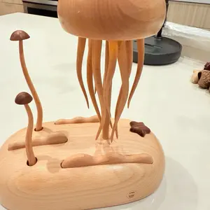 Handcrafted Kinetic Jellyfish | Luminous Wooden Ocean Sculpture | Stress Relief Desktop Decor