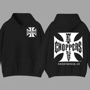 West Coast Choppers 2 Sided Hoodie, Choppers Cowl Hooodie, Menswear, Unisex Cotton Hoodie