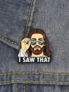 Social Icebreaker Trendy Pin Brooch, Modern Jesus Sunglasses Design, Suitable for Young Adults Daily Decor and Casual Interaction Scenes, Fashion Accessory, Men