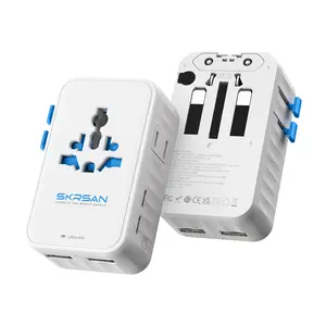SKRSAN Aura Mini Global Plug 2 Pack, Pocket-Sized International Universal Power Adapter Type G/C/I/A for USA Europe UK Australia Asia, Travel Essentials Must Haves for Worldwide Trips (Arctic White)