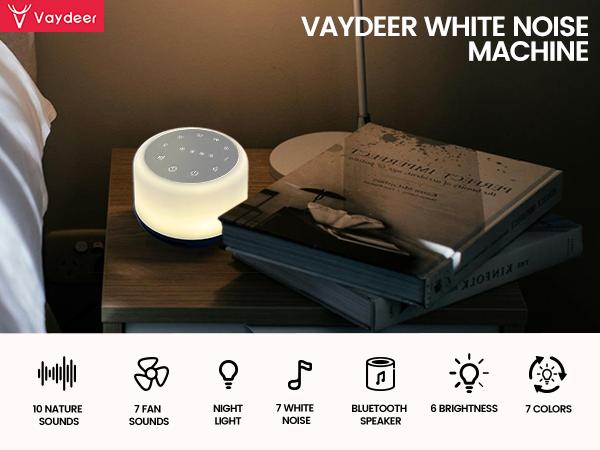 Vaydeer White Noise Sound Machine - Portable Sound Machine for Adults, Sound Machine for Sleep, with Bluetooth Function,24 Soothing Sounds,7 Colors Light, Timer, White Noise Machine for Sleeping Office Privacy Home Gift, Christmas present detail 1