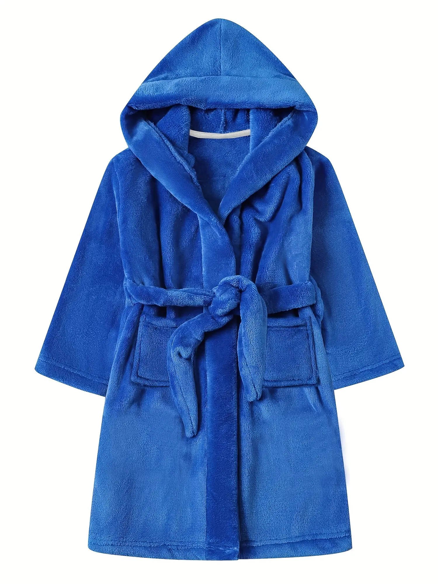 Kids' 2-3Years Hooded Bathrobe - Solid Royal Blue Fleece Toddler Robe, Ultra Soft Plush Flannel Warm Sleepwear with Pockets, Waist Belt, Ideal for Bath, Spa, Perfect Holiday Gift Loungewear