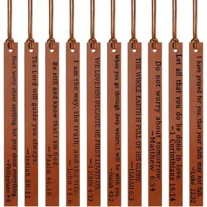 10 Pieces Christian Leather Bookmark for Women Men Leather Handmade Bible Bookmarks Religious Christian Gifts for Book Lovers Church Book Club Supplies(Elegant,Brown)