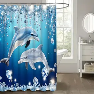 Dreamy Bubble Dolphin Ocean Shower Curtain, Waterproof Quick-Dry Anti-Mold Durable Bathroom Privacy Curtain, 1pcs/3pcs/4pcs