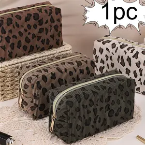 Leopard Corduroy Pencil & Makeup Bag – Stylish Organizer for School, Office, Mother’s Day, Birthday, Valentine’s Day, or Wedding Party Favor