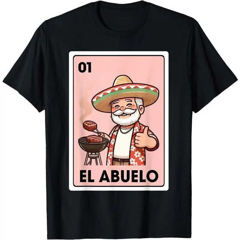 Women's Premium Cotton Short Sleeve Round Neck Casual T-Shirt - Unisex Streetwear Top with El Abuelo Grilling Grandpa, Mexican Bingo Card Art, Heart Prints for Spring, Smooth, Soft, Everyday Wear