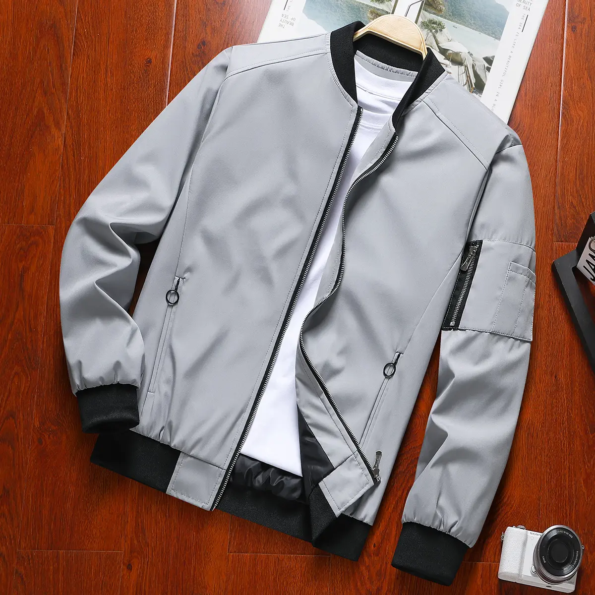 Men's Lightweight Windbreaker Jacket, Plain Slim Fit Outerwear with Mock Neck and Pockets for Casual Spring & Autumn Activewear, Fitted, Athletic, 100% Polyester Men's Lightweight Jackets, Slim Fitted