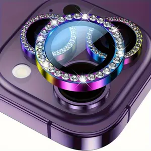 Diamond Color 1 Set iPhone Camera Lens Protector, 9H Tempered Glass Screen Metal Ring Scratch Resistant Drop Protection  For iPhone 17/1 7Air/17 Pro/17 Pro Max iPhone 11 12 13 14 15 16 Pro Max
