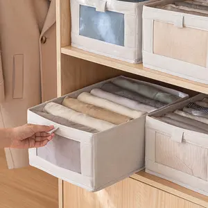 Foldable Fabric Wardrobe Organizer Bins, Clear Window Clothes Storage Boxes, Drawer Dividers for Pants Shirts Closet Organization