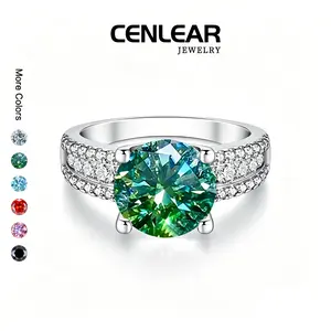 CENLEAR 3/5 Carat Green Moissanite Ring, Solitaire Diamond Engagement And Wedding Ring For Women, Lab-Grown 18K Gold Plating, Bull Head Claw Setting Design, Exquisite Jewelry Gift For Her