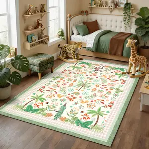 Garvee Tropical Botanical Print Rug Washable Area Rug Peacock Pattern Rug Soft Non-Slip Foldable Ultra-Thin Non-Shedding for Bedrooms Living Rooms Dining Rooms Laundry Rooms Hallways