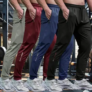Set of 4 men’s summer long pants with a drawstring waistband, suitable for fitness, running, yoga, training, everyday wear, and casual use.,summervibes