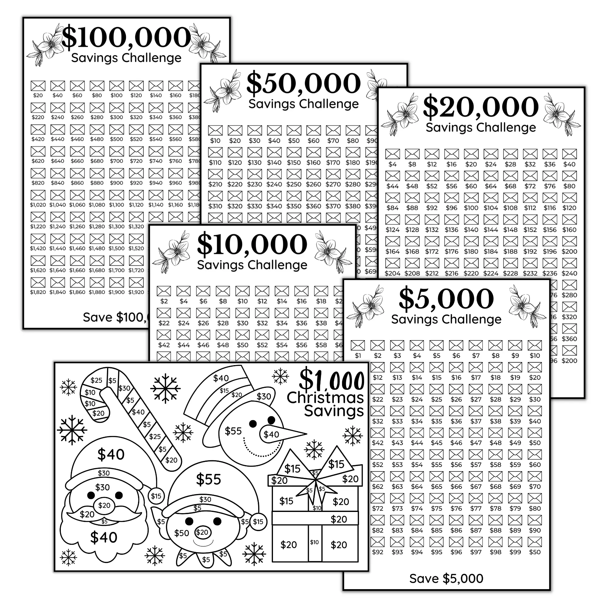 Honeydew Hive Laminated A6 4" x 6" 100 Envelopes Saving Challenge Cards | Savings Trackers & Bonus $1,000 Christmas Savings Challenge