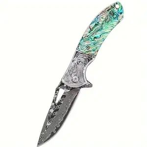 1pc high quality men's pocket knife, high hardness sharp damascus steel blade folding knife, outdoor folding small knife, multi-functional tool