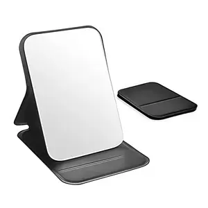 1pcs black desktop folding mirror, portable makeup mirror, folding travel mirror, ultra clear high-definition mirror, distortion free mirror, standing makeup mirror, non slip leather case, mini pocket size high-definition transparent makeup hand mirror