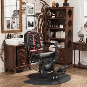 Baasha Black and Red Barber Chair, Comfortable Recline Salon Chair with Removable Headrest, Heavy-Duty Steel Frame, 360 Swivel, Barber Chairs for Barbershop Shampoo Tatoo Chair Support up to 550 lbs