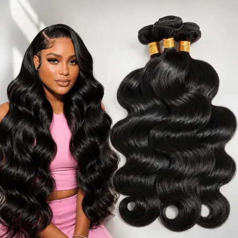 Women's Unprocessed Human Hair Bundles - Wavy Full Weave Extensions, Body Wave Style, Glossy Strands, Smooth Texturizing Finish, Natural Color, Soft Full Weft, Detangling, Natural-Looking Design, Unprocessed Weave Bundles