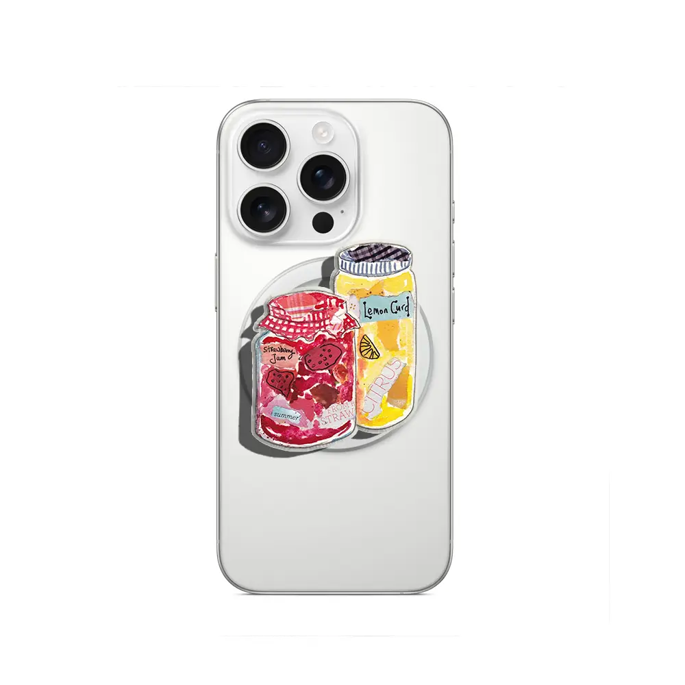 Rainbow Summer Strawberry Jam Lemon Curd Glass Jar Magnetic Pop Socket Phone Grip Vibrant Color Phone Grip Kindle Grip Popsocket