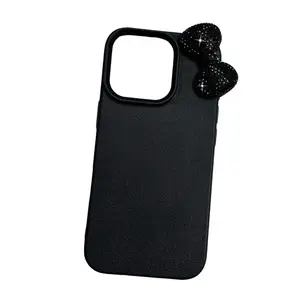 1pc Luxury Rhinestone Bow Litchi Pattern Phone Case Compatible With Apple16 Apple 16 Plus Apple 16 Pro Max 15 14 13 12 11 Pro Max Cute Bowknot Shockproof Cases Cellp hone Smartphone Protector Cover  anti-drop case   trendy case Cellphone