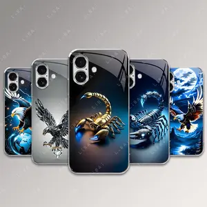 Suitable for [iPhone 16 Plus] Light luxury technology scorpion and crystal eagle glass electroplating mobile phone case, exquisite and gorgeous 995