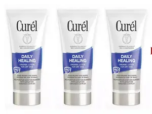 Curél Daily Healing Lotion for Dry Skin, 1 oz Travel Size, Advanced Ceramide, Non-Greasy - Pack of 3