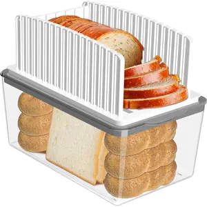Upgraded Bread Slicer for Homemade Bread with Bread Box, Adjustable Width Bread Slicing Guide, Foldable Compact Cutting Guide with Crumb Tray, Suitable for Homemade Bread, Bagels, Cakes
