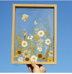 Handcrafted DIY Wooden Pressed Flower Frame，Preserved Flower Art Kit，Complete Craft Set with Wood Frame, Tools & Dried Flowers,Create 8x12 In Home Décor or Gift (Desktop & Wall Mountable)