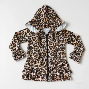 Leopard Brown Toddler Ruffled Girls Hooded Jacket