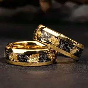 14K Gold Plated Tungsten Ring for Men – Durable Wedding Band for Couples, Stylish Engagement Jewelry