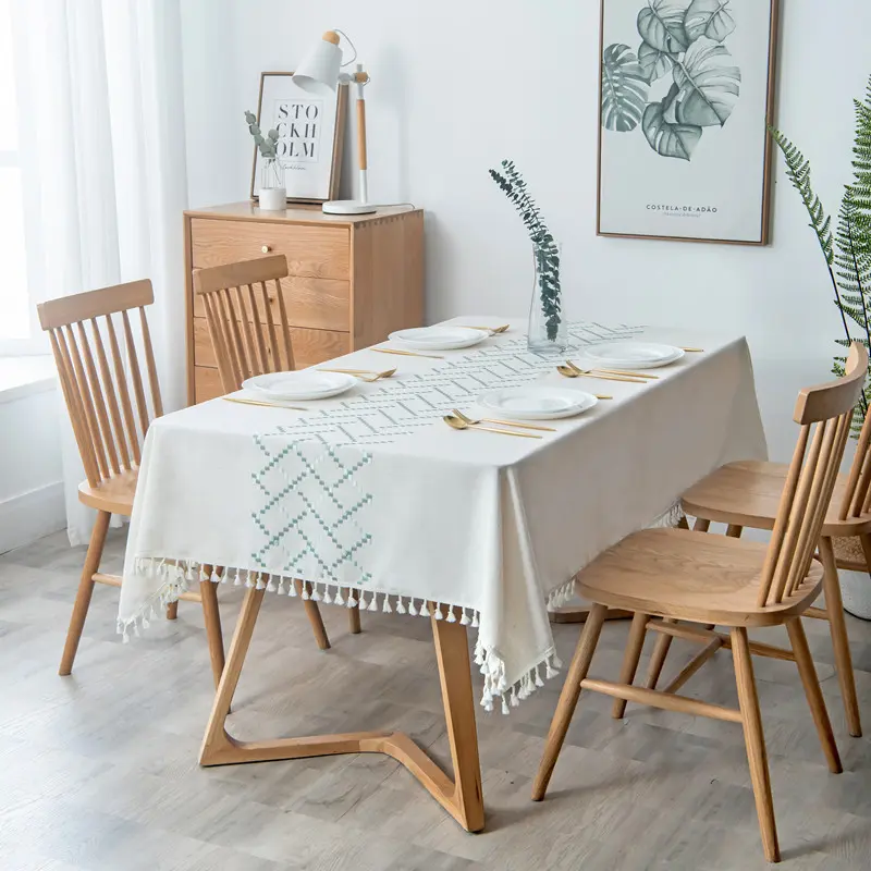 Processing embroidery tassel table cloth coffee table tablecloth cotton linen rectangular tablecloth table flag table mat