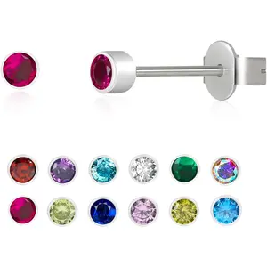3mm Tiny Titanium Earrings Birthstone Stud Earrings for Women, Small Cubic Zirconia Helix/Cartilage/Tragus/Second Hole Earrings Hypoallergenic for Sensitive Ears