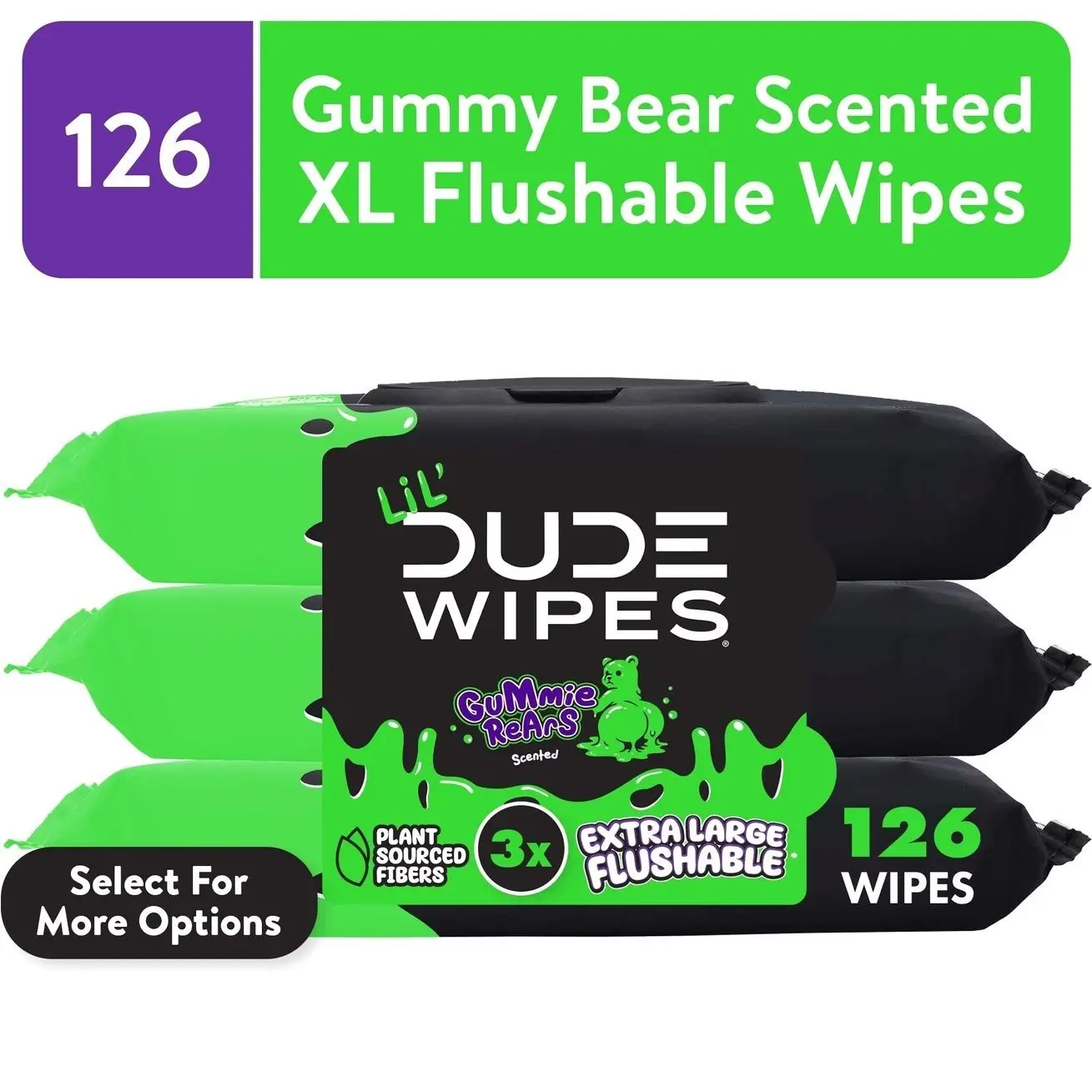 DUDE gummie rears LiL' Flushable Wipes, Extra Large Gummie Rears Wet Wipes, Gummy Bear Scent