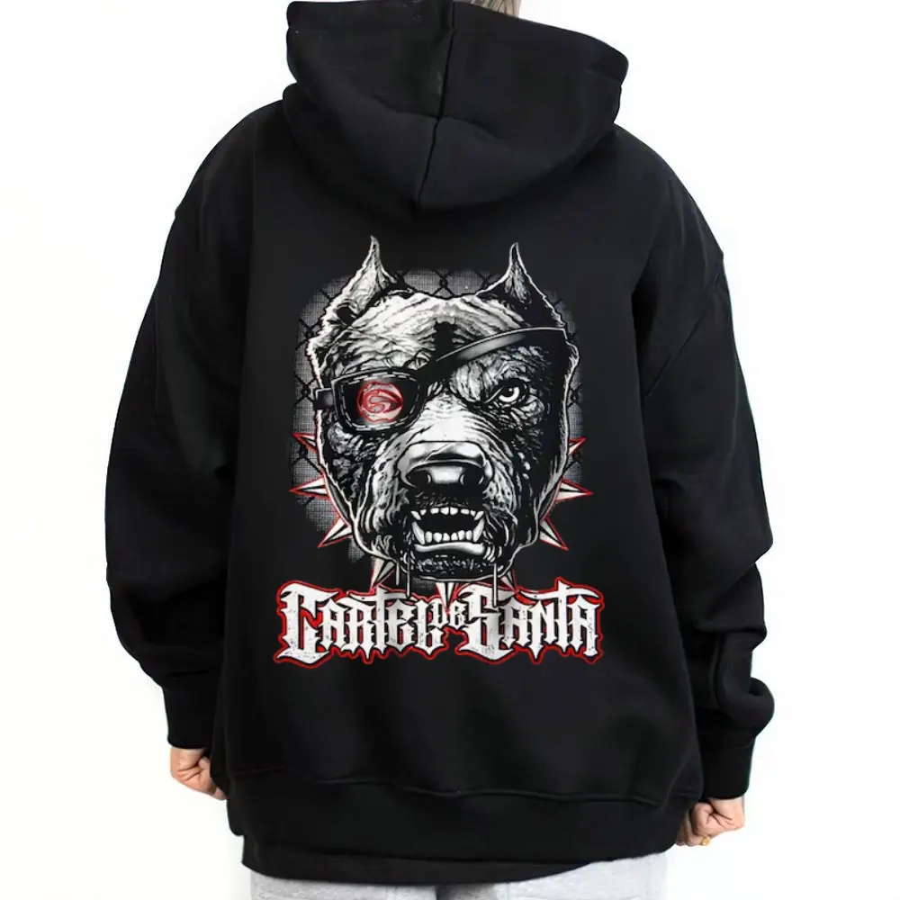Women's Cartel De Santa Halloween Hoodie Sweatshirt - Chicano Style, Lowrider Art, Gangster, Mexican-Themed, Unisex Long-Sleeve Comfortable Fit Cotton-Polyester Pullover Clothes with Buttons, Loose Oversized Fabric Top