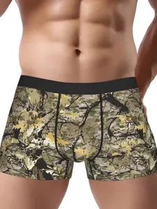 BIIHUDU Men'S Camouflage Boxer Briefs - Stretchy Polyester Underwear with Tree & Leaf Print, Comfort Fit for Casual Attire, C