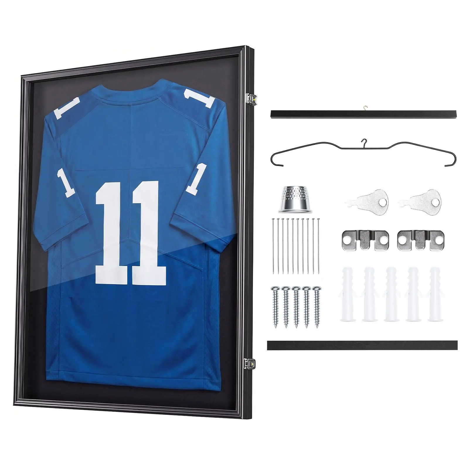 【SummerFinds】VEVOR Jersey Frame Display Case, 35.4 x 27.6 x 1.5 in, Lockable Wooden Sport Jersey Shadow Box with 98% UV Protection PC Panel and Hanger, for Baseball Basketball Football Hockey Shirt and Uniform