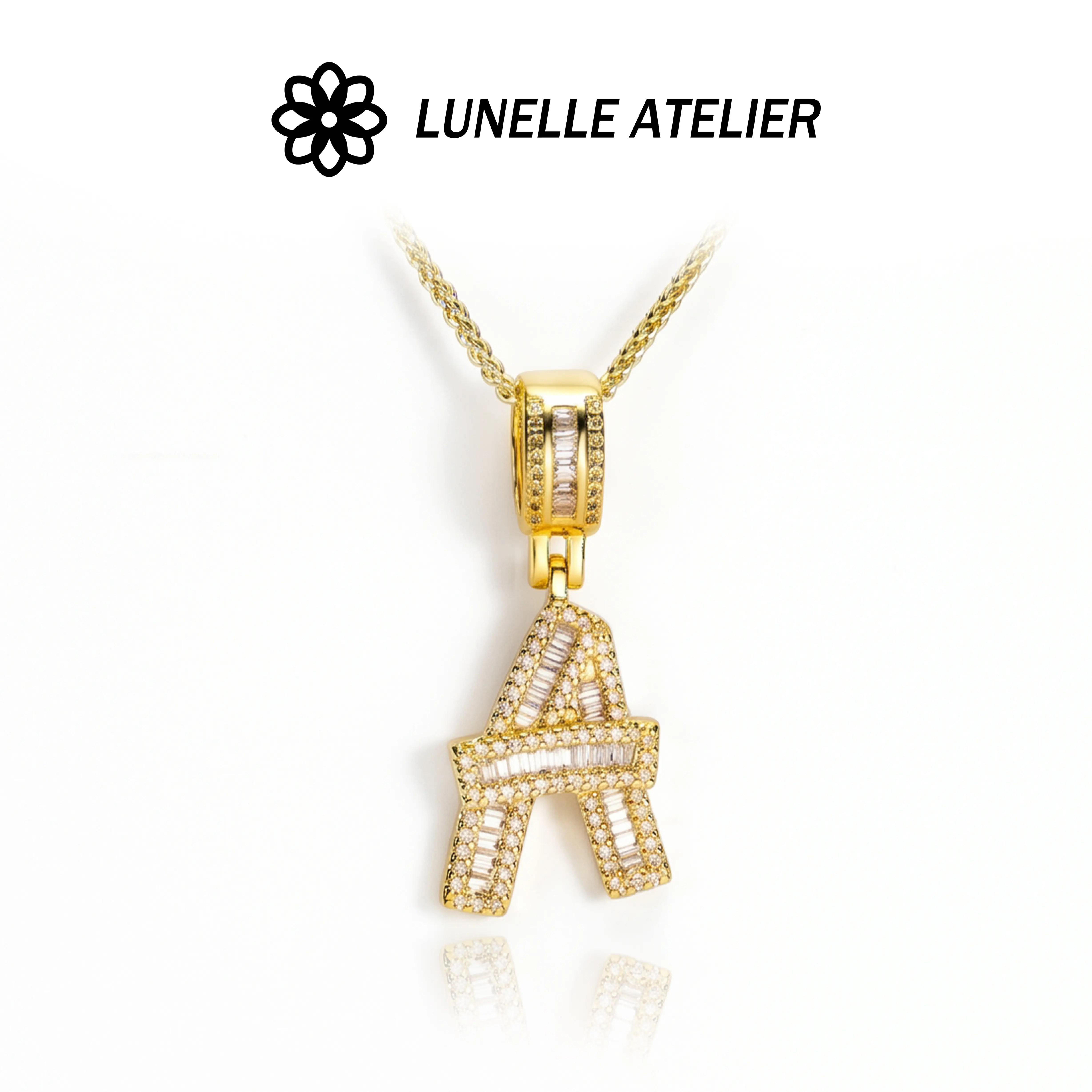 Personalized 18K Gold Initial Necklace Baguette CZ Letter Pendant for Women Everyday Wear Gift