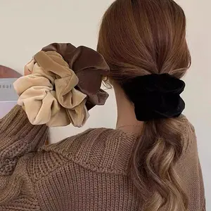 4PCS Women Hair Scrunchies Vintage Velvet Solid Color Hair Loop For Women Ponytail Holder Rubber Bands Hair Accessories