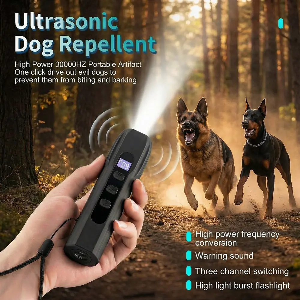 High-Power Portable Ultrasonic Dog Repeller, 3-Channel Adjustable, Independent Buzzer, 23 Ft Range, Safe & Humane Bark Control