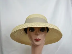 Toyo Straw Light Wheat Color Retro Lampshade Hat with Taupe Grosgrain Ribbon Band, 2-Inch Bell Brim, Adjustable Fit Up to 22 5/8 Inch Head Size