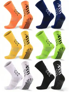 6 Pairs Spring Summer Adult Football Socks, Durable Anti-Slip Mid-Calf Training Socks, Plain Basketball Sports Socks, All Seasons Wear