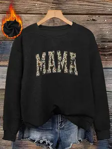 Women's Fall Winter Fitted Graphic Sweater, Warm Soft Plush Lining, Camo Print, Casual Style, Comfortable Daily Wear