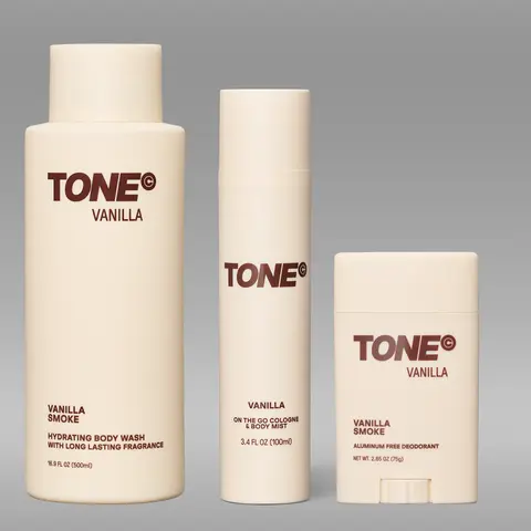 Men's TONE Vanilla Fragrance 3-Piece Gentle 48-Hour Daily Care Gift Set - Hydrating Body Wash, Aluminum-Free Deodorant, Cologne Mist, Body Soap Set for Cleansing, Moisture | Men's Stuff