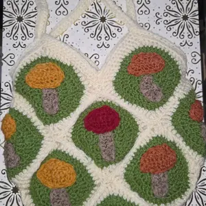 Hand Crocheted Mushroom Bag with Fabric Lining - Vibrant Colors & Unique Design for Stylish Storage