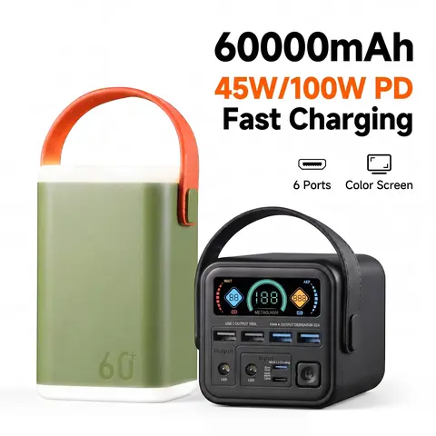 METABUNNY 60000mAh Power Bank, 45W/100W USB-C PD Fast Charging Options, 6-Port Portable Charger with Color Display & Dual LED Lights for Laptop, iPhone, Road Trips and Outdoor Backup