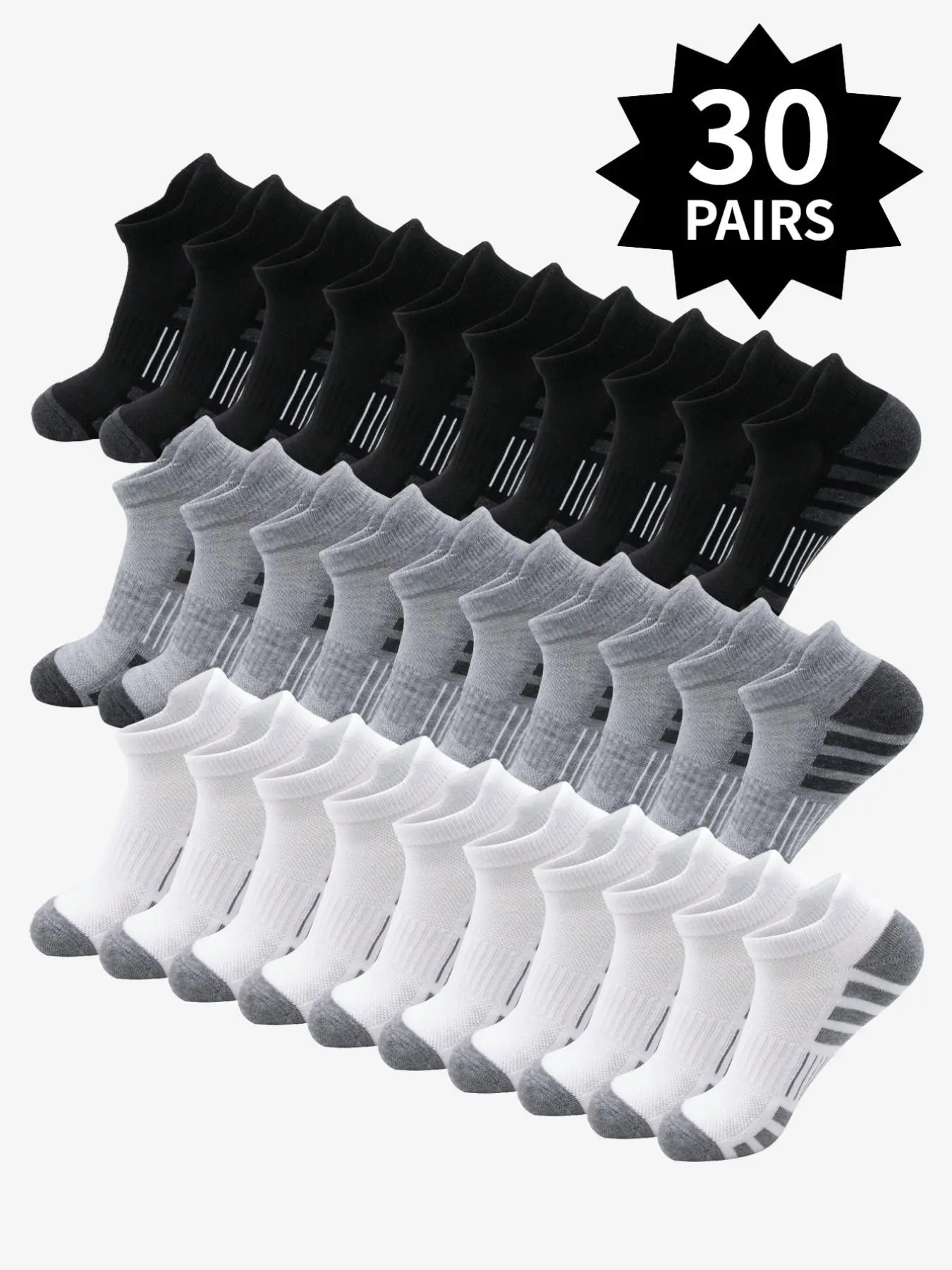 30 Double Men's Solid Striped Ankle Socks Sporty Comfortable Breathable Striped Minimalist Socks for Everyday Wear Men's Socks, Men's Sock Sets, Multi-Pair Sock Packs Breathable Fabric Socks, Soft Comfy Breathable Socks Spring, All-Season Style