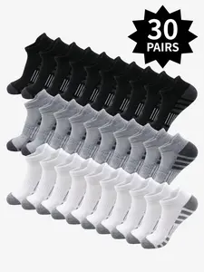 30 Double Men's Solid Striped Ankle Socks Athletic Sock Sporty Comfortable Breathable Striped Minimalist Socks for Everyday Wear Men's Socks, Men's Sock Sets, Multi-Pair Sock Packs Breathable Fabric Socks, Soft Breathable Socks Spring, All-Season Style