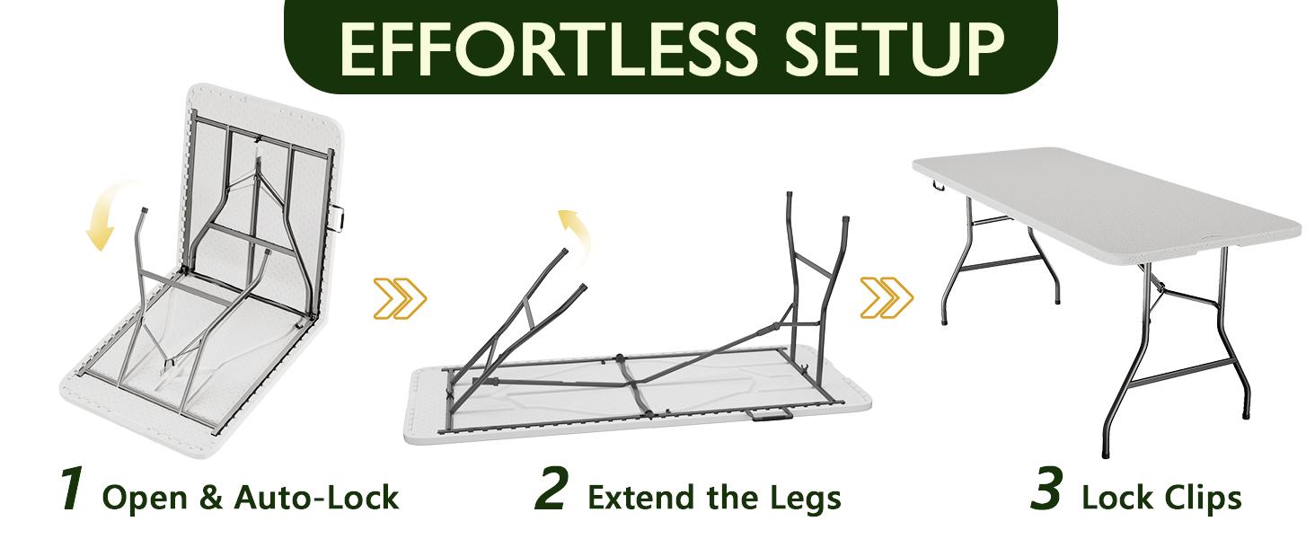 Heavy Duty Portable Folding Table, 7 ft, Indoor & Outdoor, Fold-in-Half Design with Carrying Handle, White | Portable, Heavy Duty, Indoor & Outdoor, with Carrying Handle