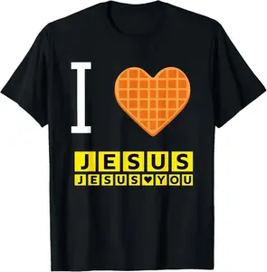 100%25 Cotton I Love Jesus Waffle Heart Funny Christian Breakfast T-Shirt