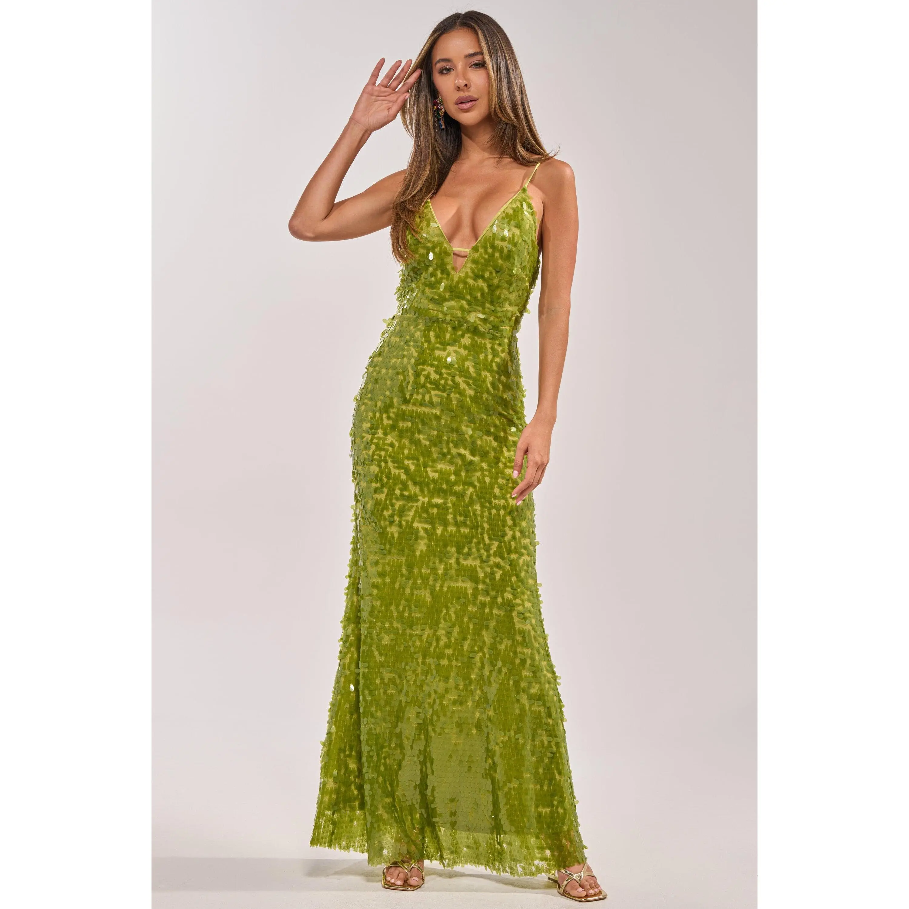 WILD CARD SEQUIN MAXI DRESS IN LIME