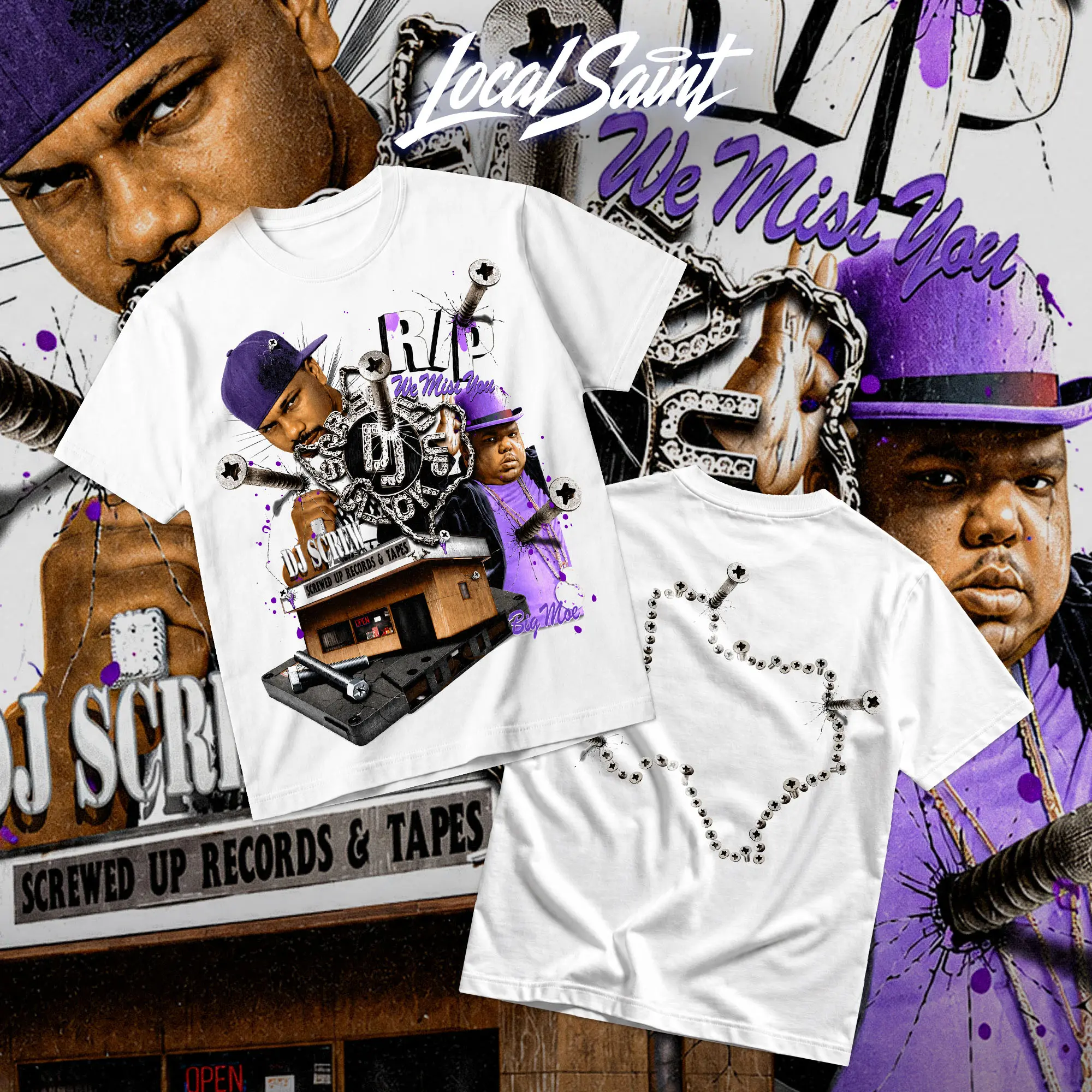 LOCALSAINT Screwston TX Mixtape Heavy Cotton Unisex Graphic T-Shirt Hoodie Houston Rap Texas Screwed Up Click DJ Screw 713 Crewneck Tee, Vintage Streetwear Graphic T-Shirt Direct To Garment Breathable Print